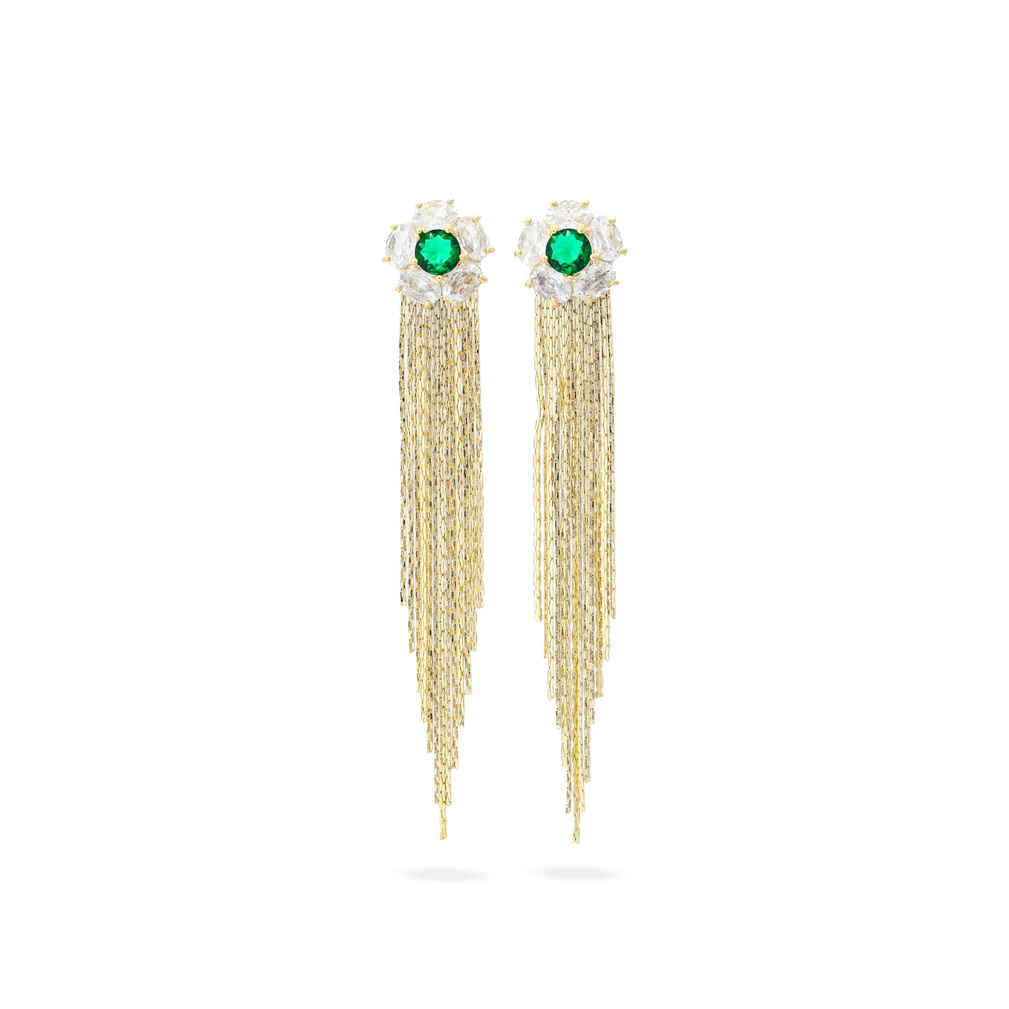 Premium green lobe long tassel Earring #EGS038 (Gold/Silver)