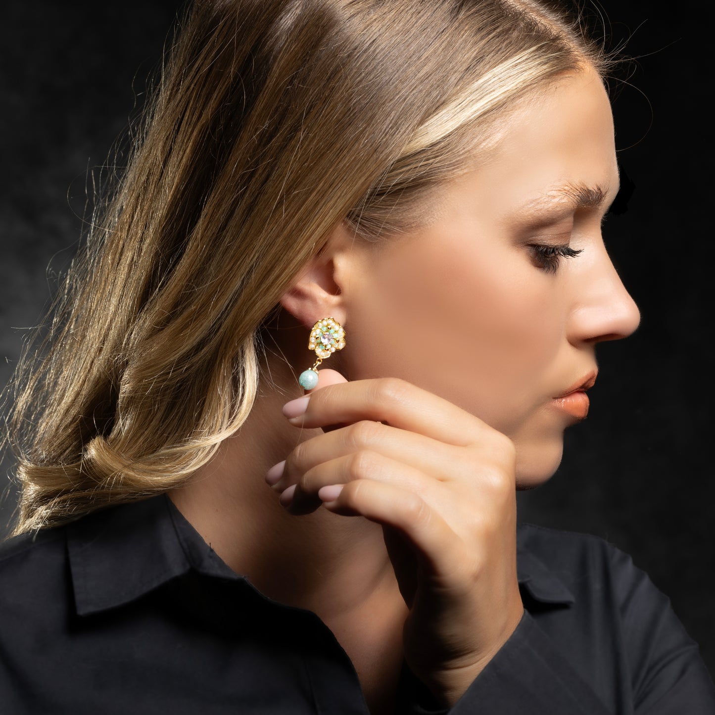 Premium hand made baby blue lobe Earring #EG078