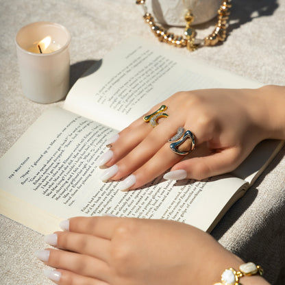 Premium platinum half and half Ring #RGS309 (Gold/Silver)