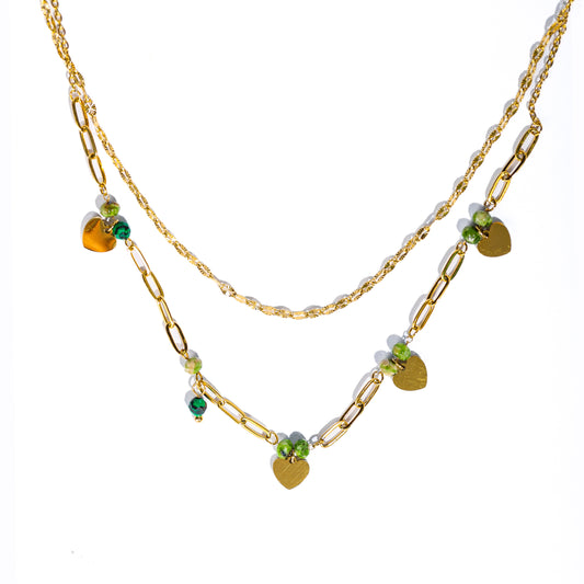 full stainless steel  double layer heart  Necklace #NG149