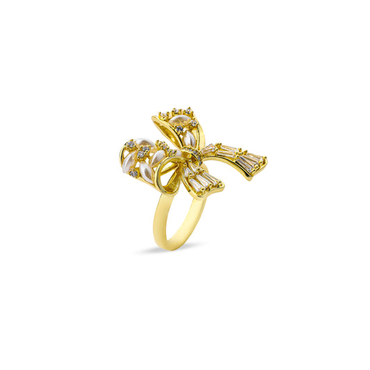 zircon studded bow Ring #RGS214 (Gold/Silver)